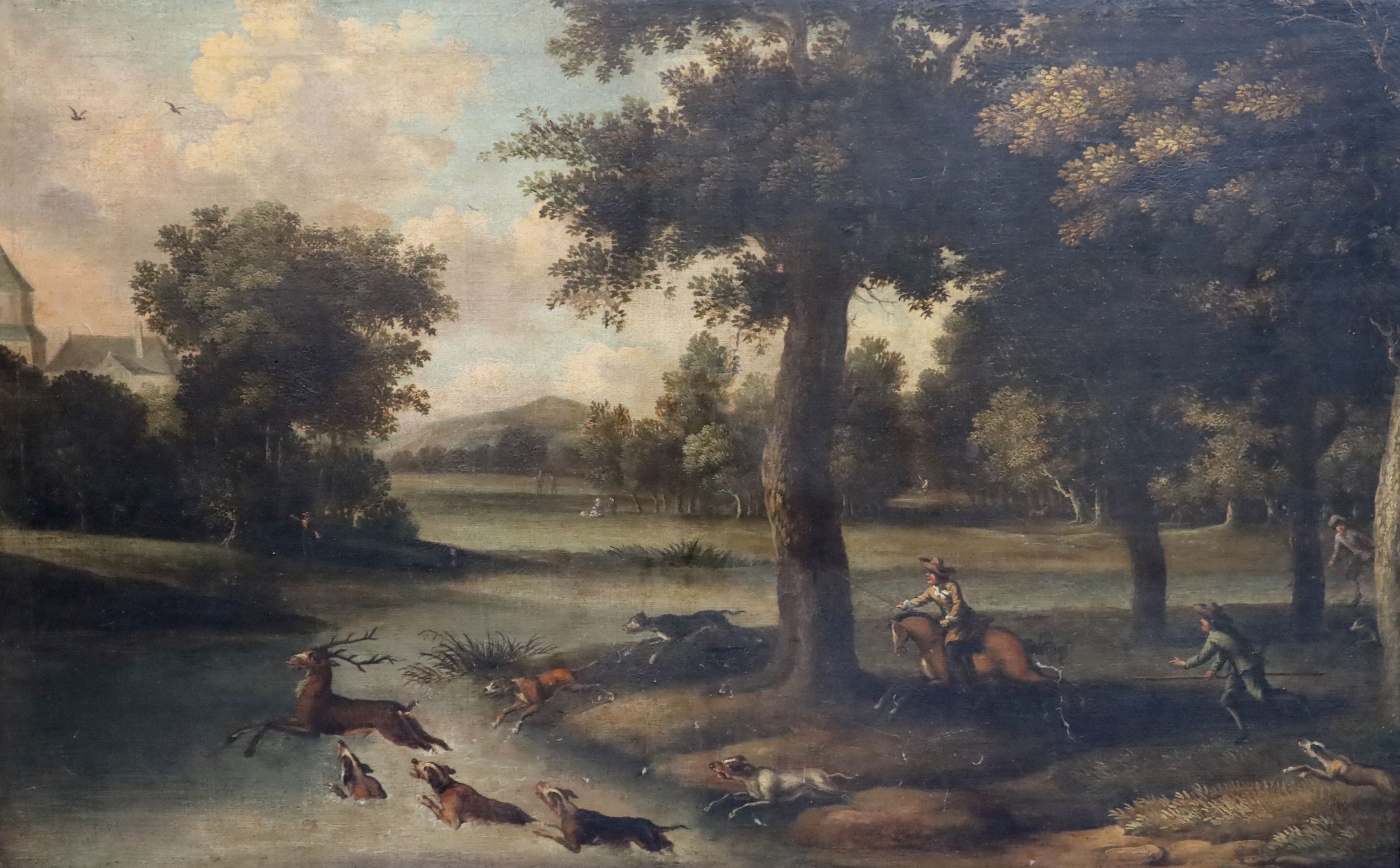 Follower of Jan Wyck (1640-1702), A Deer Hunt, Oil on canvas, 80 x 125cm.